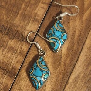 Handmade, GenuineTibetan Turquoise and Sterling Silver  Earrings